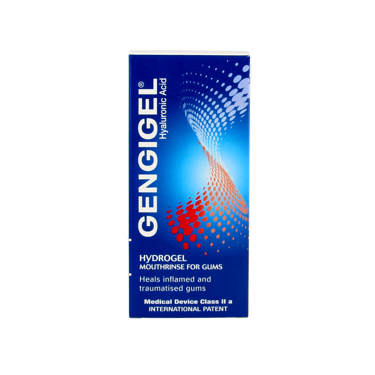 Gengigel mouthwash bottle, 150ml, antimicrobial oral rinse for gum health, with Gengigel branding and label on the packaging.