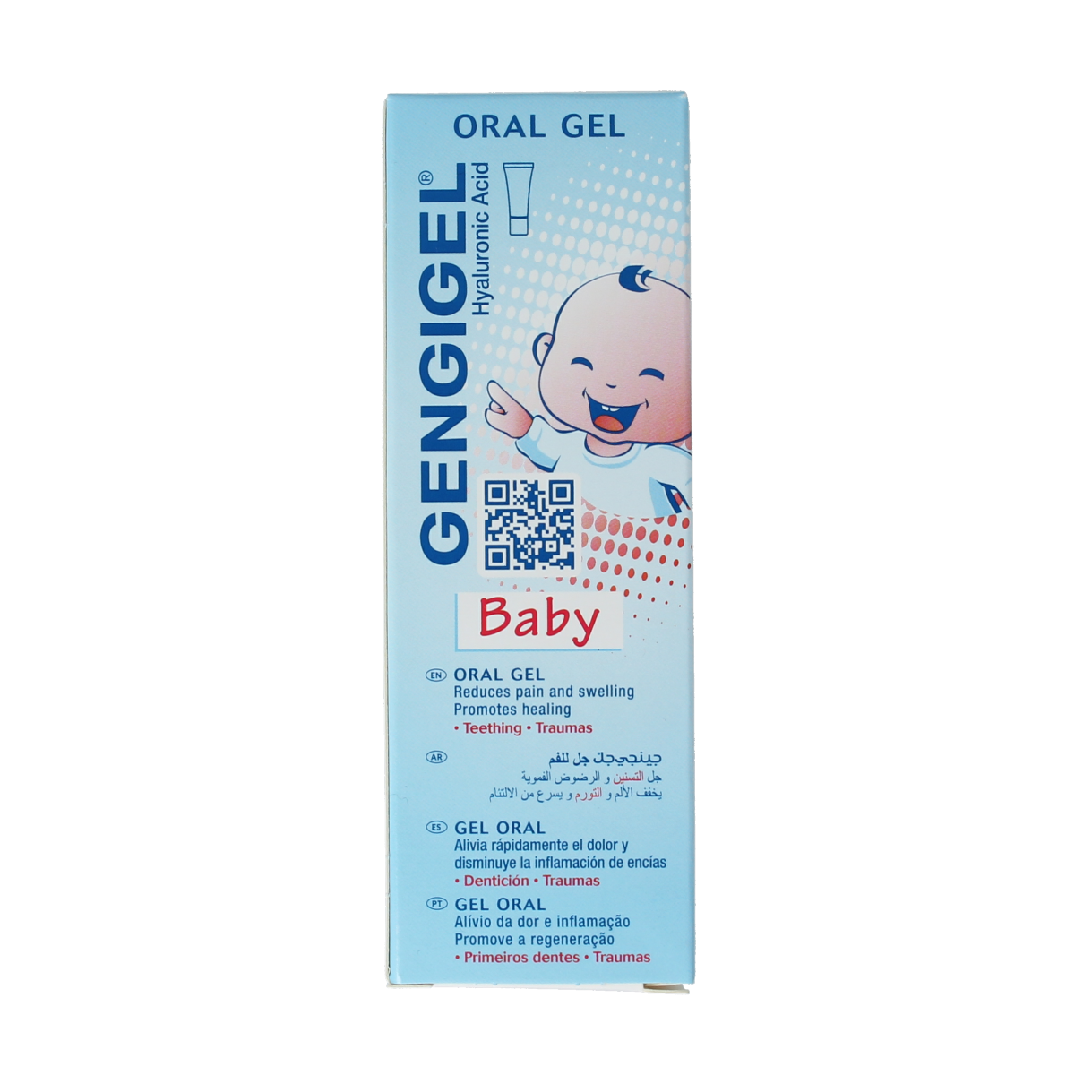 Gengigel Teething oral gel in a 20ml tube, designed for infant dental care, with packaging showing the Gengigel brand.