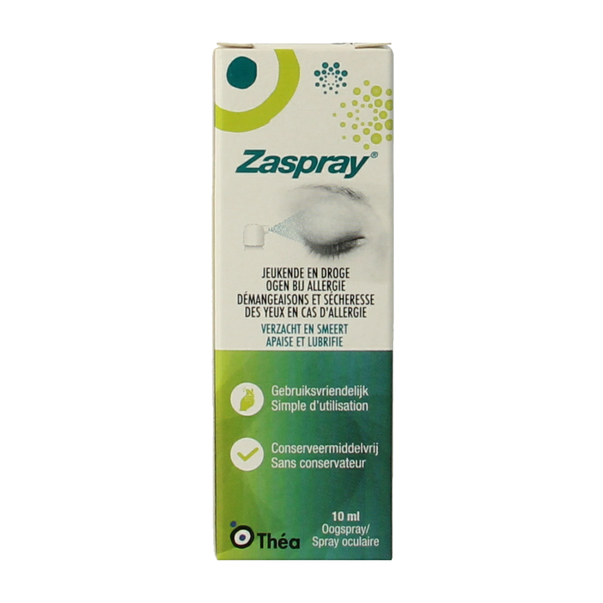 Zaspray oogverzorging oogspray in 10ml bottle, gentle eye spray for eye comfort and hydration.