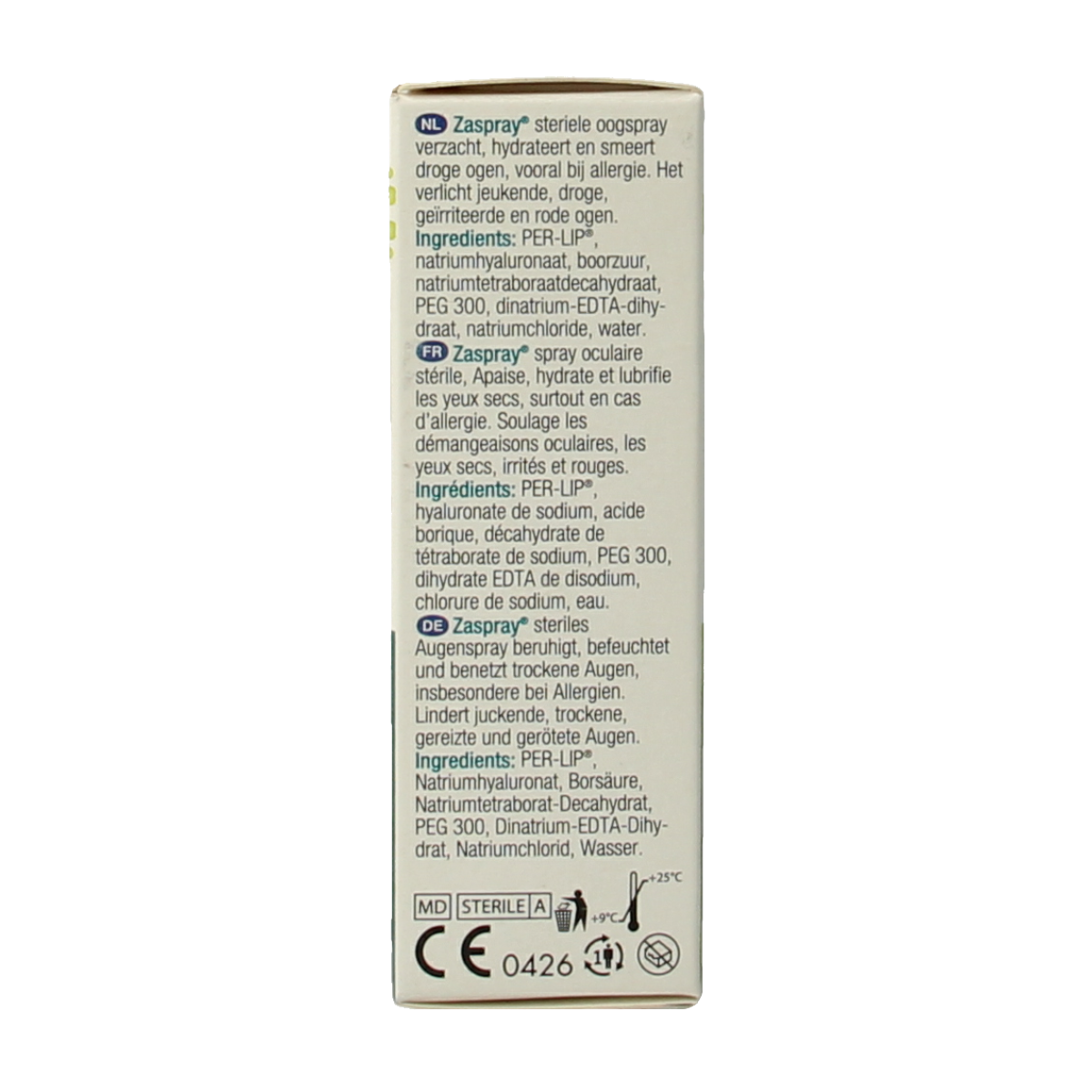 Zaspray oogverzorging spray in 10ml bottle, gentle eye care product with easy-to-use nozzle for soothing eye relief.