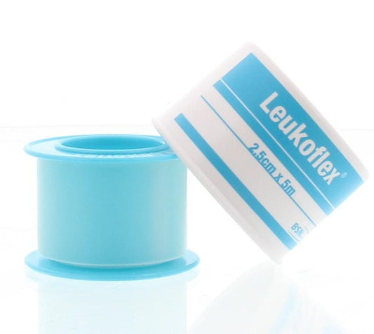 Leukoflex Hechtpleister adhesive bandage 5m x 2.5cm, pack of one, for wound dressing and skin protection.