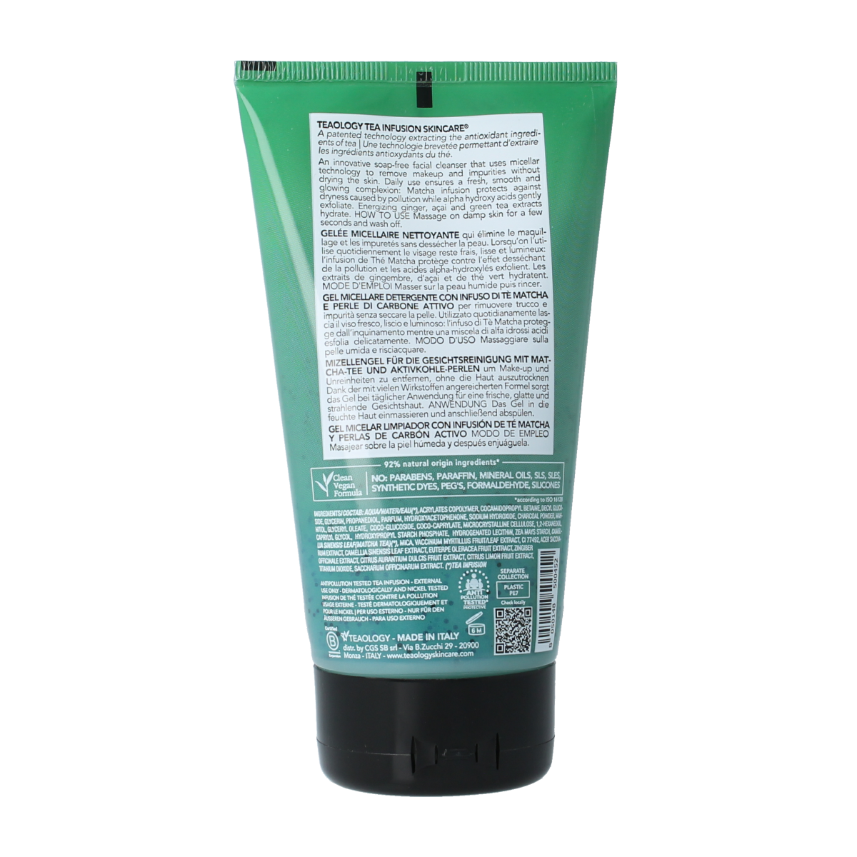 Teaology Black Matcha Micellar Jelly Cleaner for face, 150ml, with a gel texture and black matcha ingredients.
