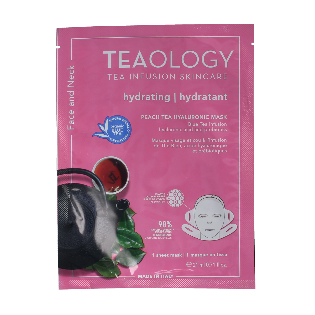 Teaology Peach Tea Masker with hyaluronic acid, 21ml, facial skincare product in a white tube with peach-themed design.