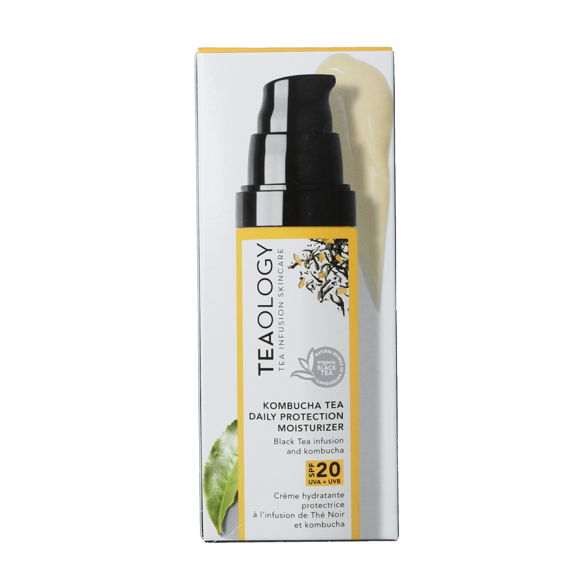 Teaology Kombucha tea moisturizer with SPF20 in 50ml jar, featuring a sleek sun protection design and natural ingredients.