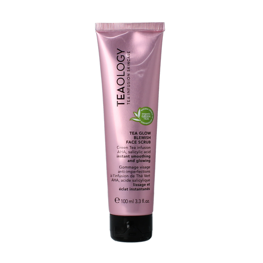 Teaology Tea Glow Blemish Face Scrub in 100ml, a gentle facial exfoliant with tea-infused ingredients for clear, smooth skin.