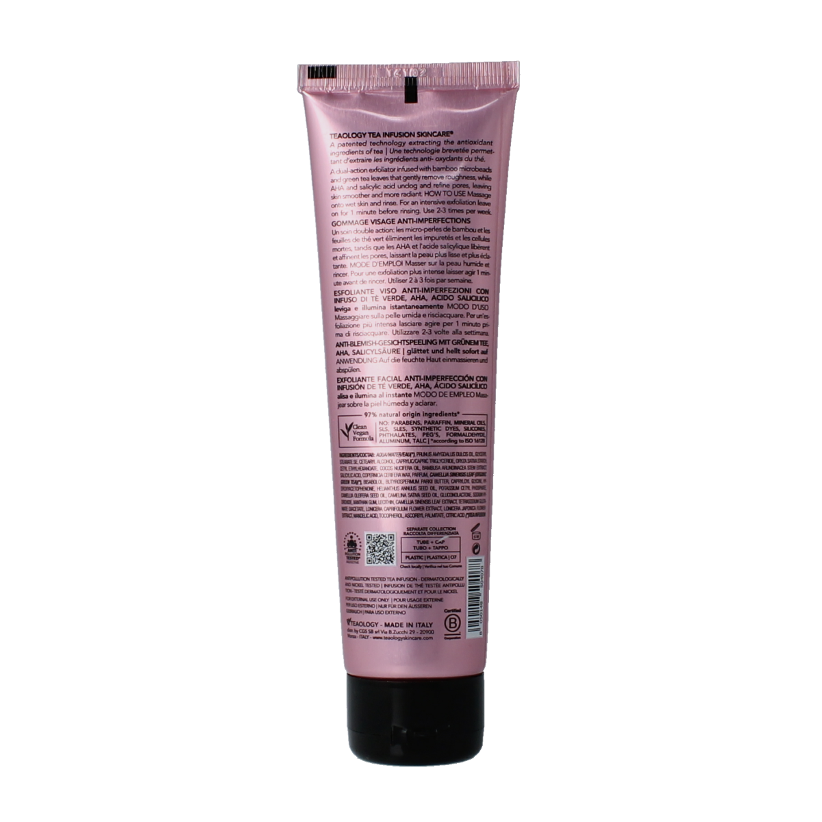 Teaology Tea Glow Blemish Face Scrub in 100ml, natural facial skincare product with exfoliating and glowing skin benefits.