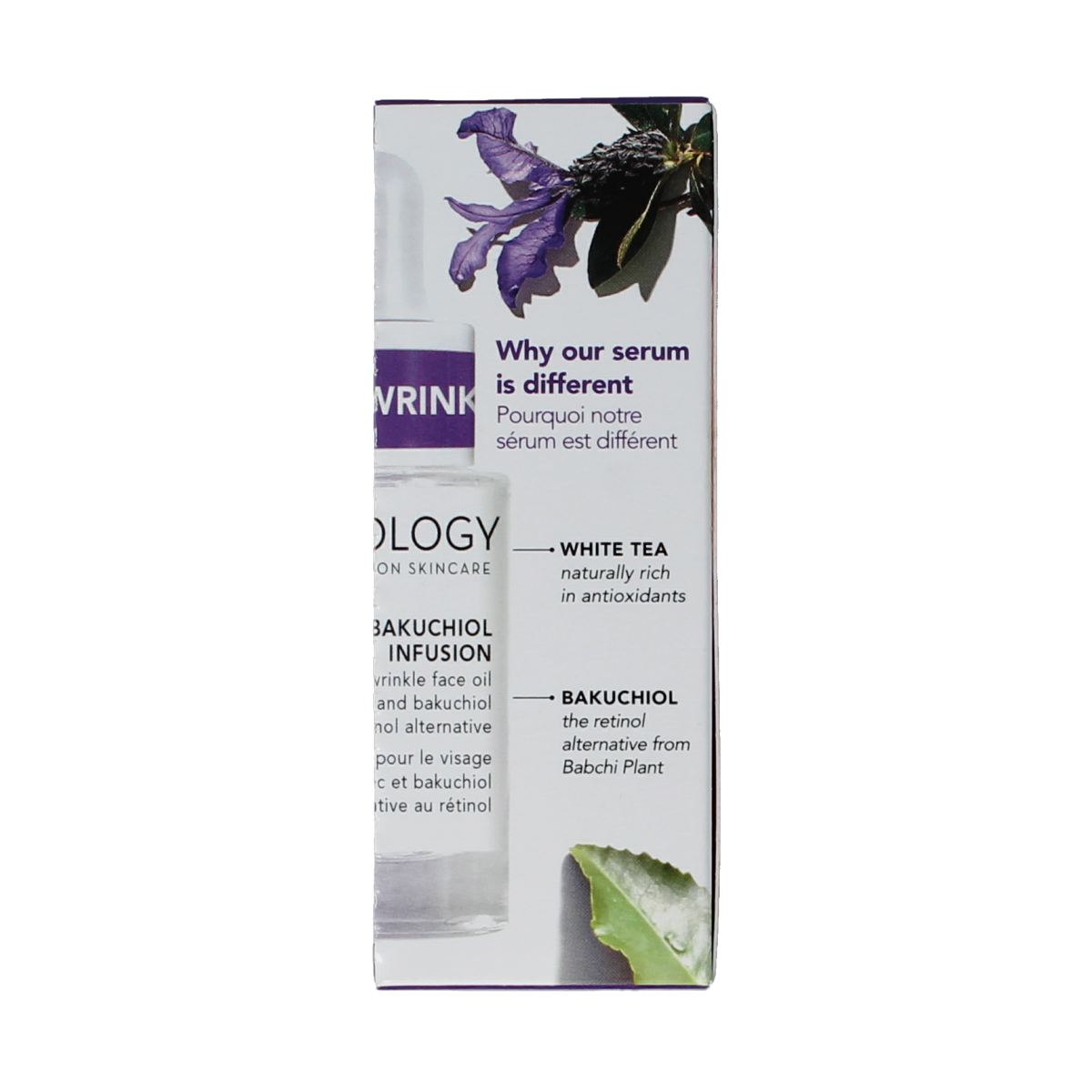 Teaology Bakuchiol facial serum in a 15ml bottle, featuring a clear container with a dropper for skincare infusion.