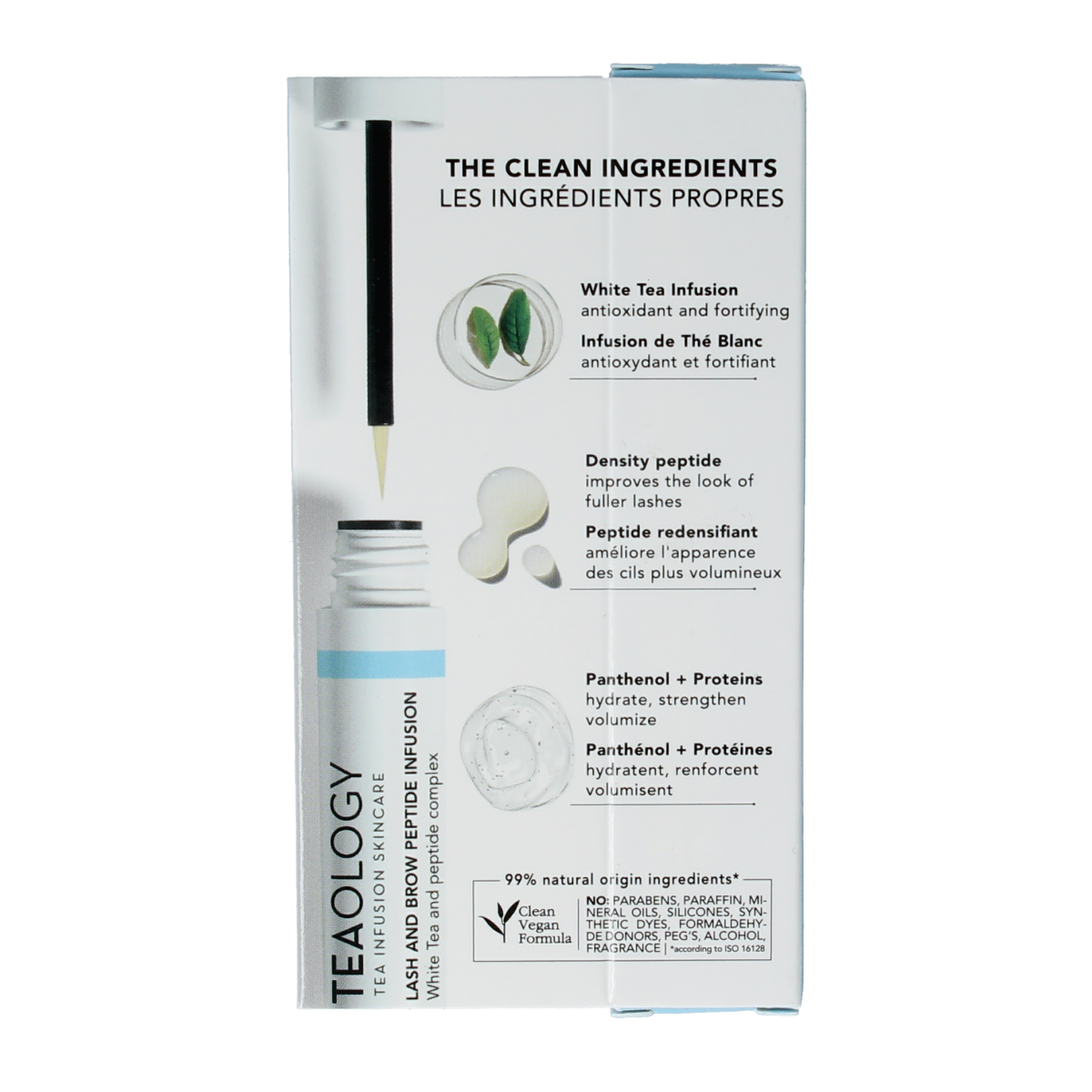 Teaology Lash and Brow Peptide Infusion in 5ml bottle, facial skincare product for enhancing eyelashes and eyebrows.