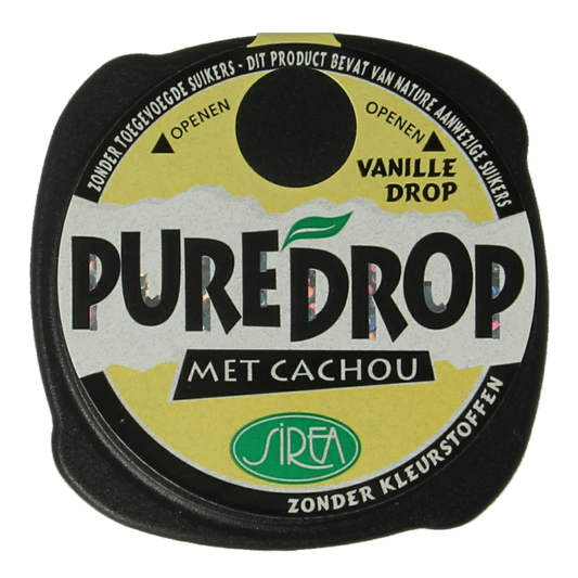 Sirea Cachou vanille snoepgoed in 13g potje, vanilla-flavored candies with a smooth, glossy appearance.