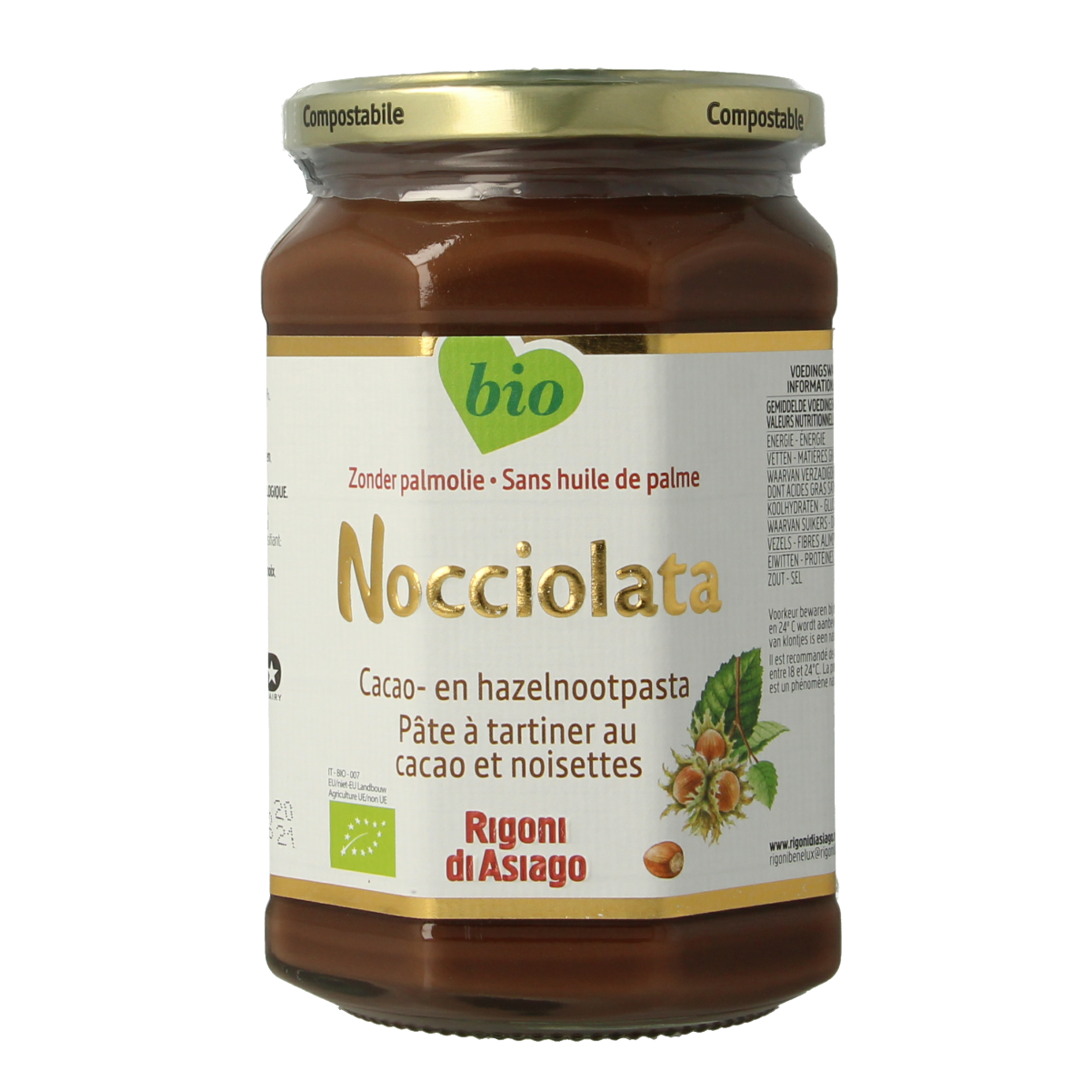 Nocciolata organic chocolate hazelnut spread jar, 650g, as a delicious bread topping, from the Nocciolata brand.