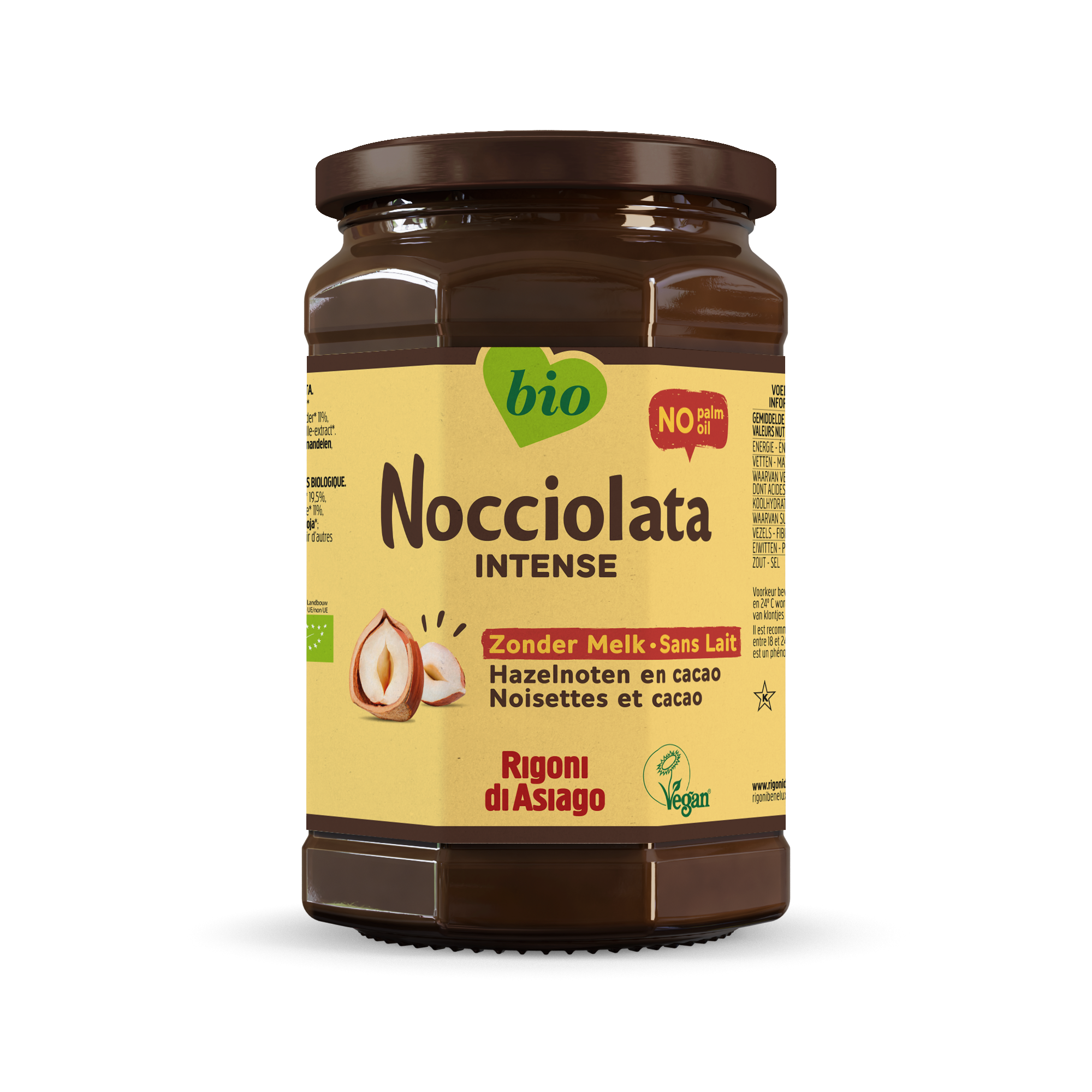 Nocciolata hazelnut spread without milk, organic, 650g jar, smooth chocolate-hazelnut spread for bread or toast.