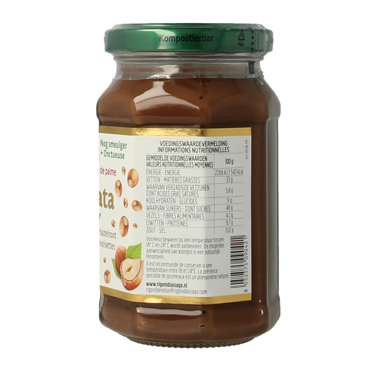 Nocciolata hazelnut spread with crunchy texture, 250g jar of organic hazelnut chocolate spread for bread and snacks