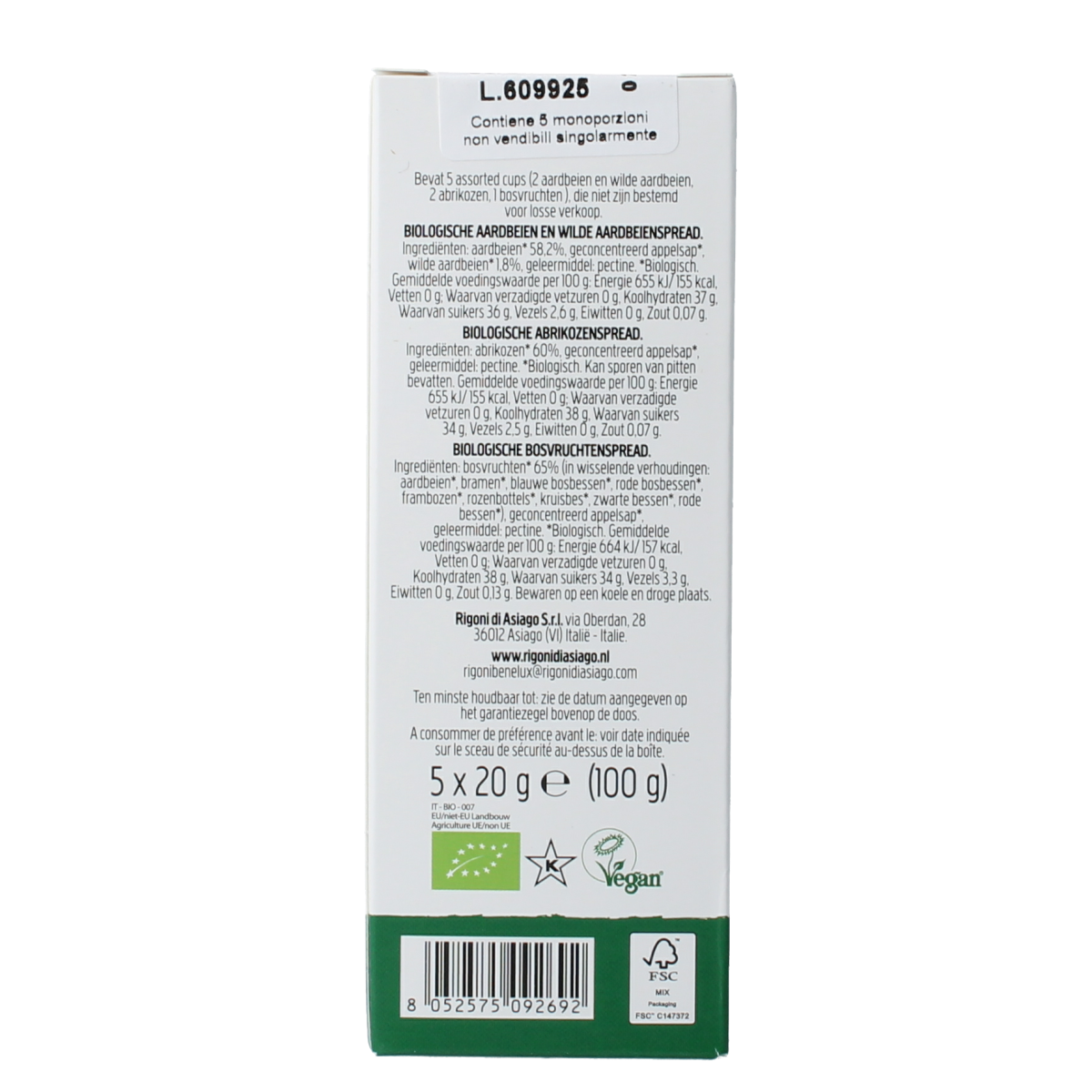 Fiordifrutta bio fruit spread mix cups, 5x20g, natural broodbeleg in small portable containers, made with organic ingredients
