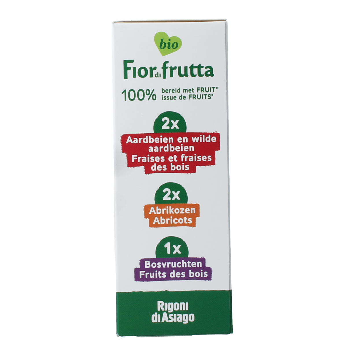 Fiordifrutta bio fruit spread mix cups, 5x20g, natural jam for bread, featuring fresh fruit flavors in individual servings.