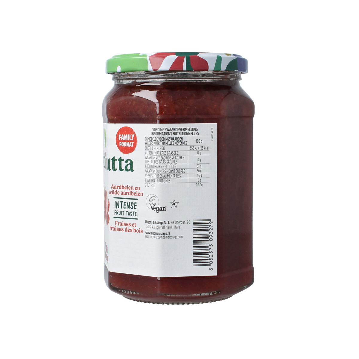 Fiordifrutta organic strawberry and wild strawberry jam spread on bread, 600g jar, natural fruit preserves.