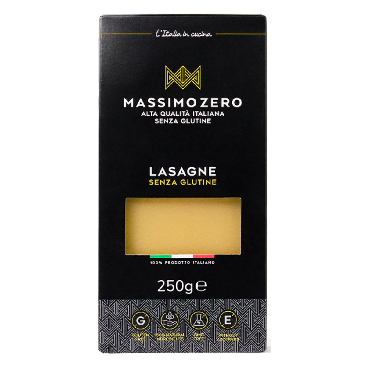 Massimo Zero gluten-free lasagne pasta, 250g, made from high-quality gluten-free ingredients, ideal for lasagne dishes.
