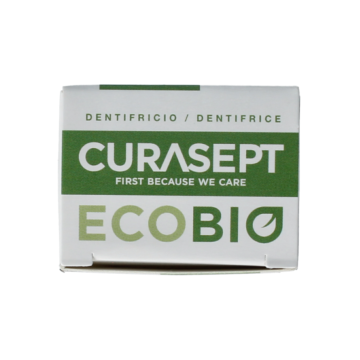 Curasept EcoBio toothpaste in a 75ml tube, featuring a natural and eco-friendly dental care product with a clean design.