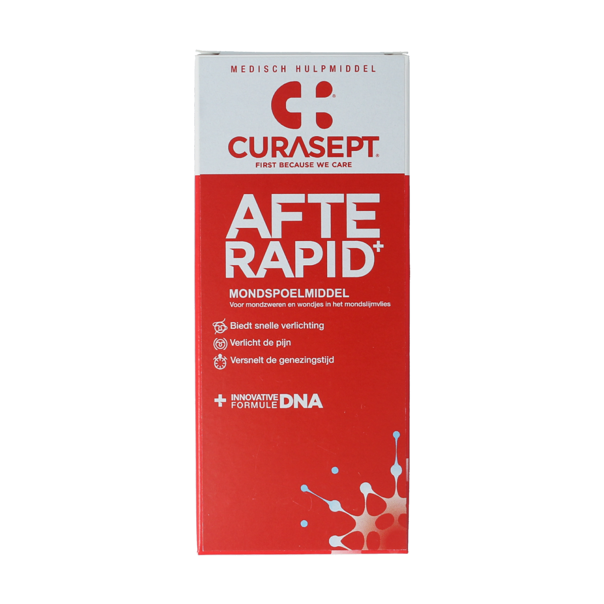 Curasept Afterapid mouthwash 125ml in a clear bottle, designed for oral hygiene and mouth care.