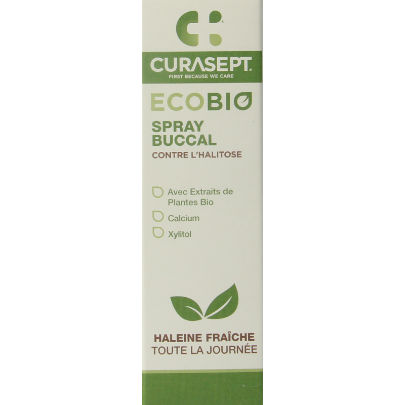 Curasept Ecobio mouth spray in a 20ml bottle, natural oral hygiene product for everyday mouth care.