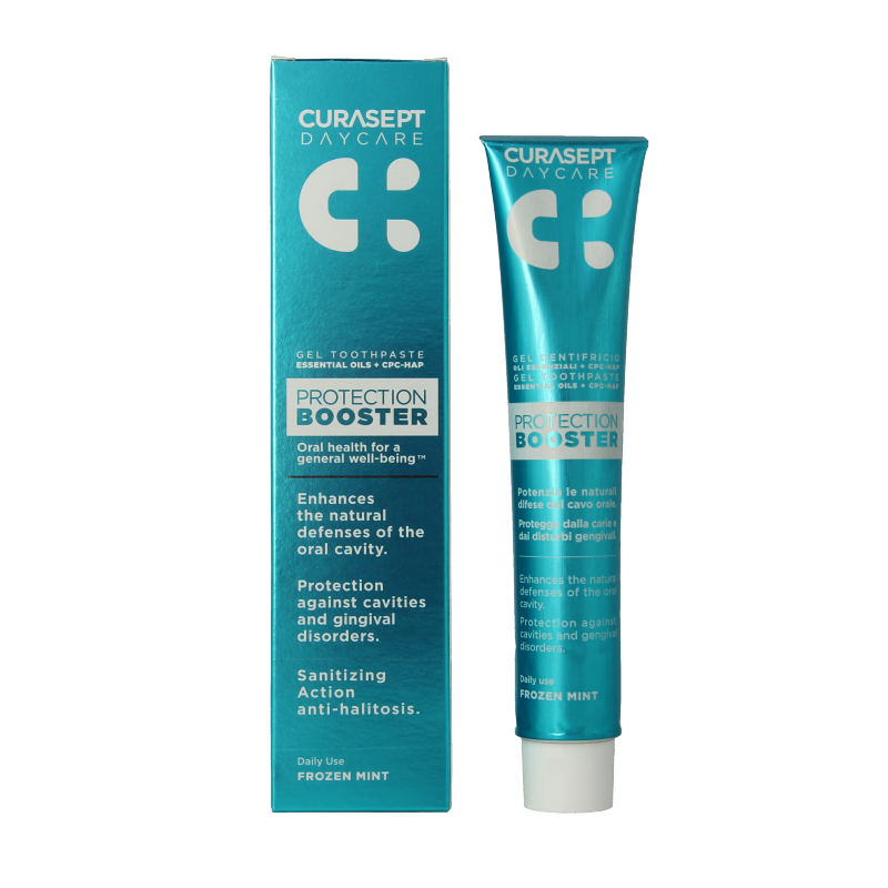 Curasept Daycare frozen mint mouthwash in 75ml bottle, a daily oral rinse for mouth and gum protection.