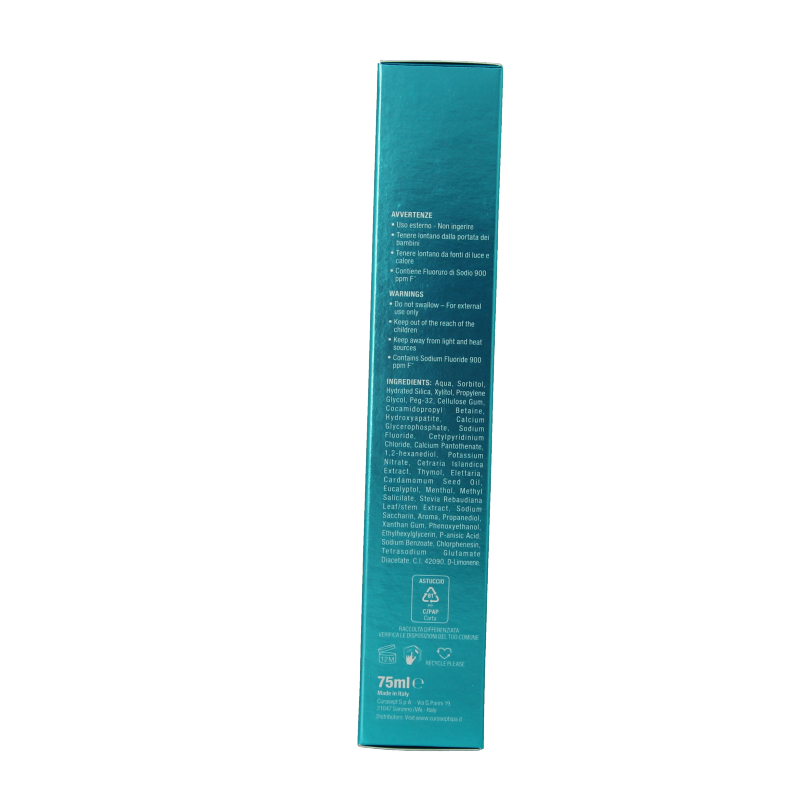 Curasept Daycare protection frozen mint mouthwash bottle, 75ml, designed for oral hygiene and fresh breath.