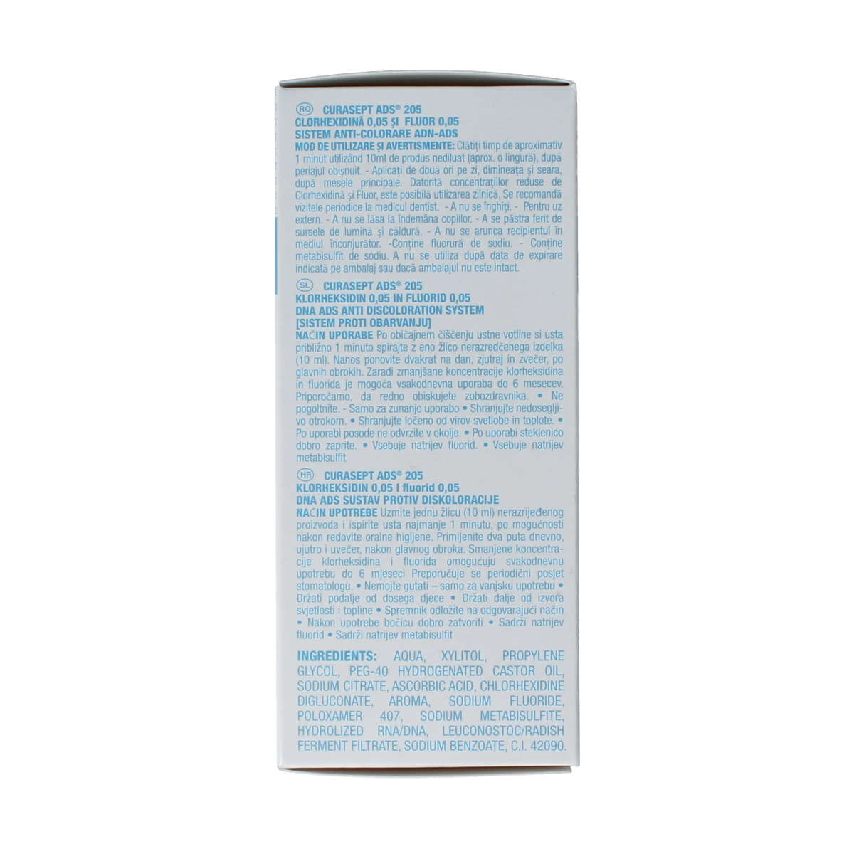 Curasept ADS DNA 205 CHX 0.05% mouthwash in a 200ml bottle, antiseptic oral rinse for gum and mouth health.