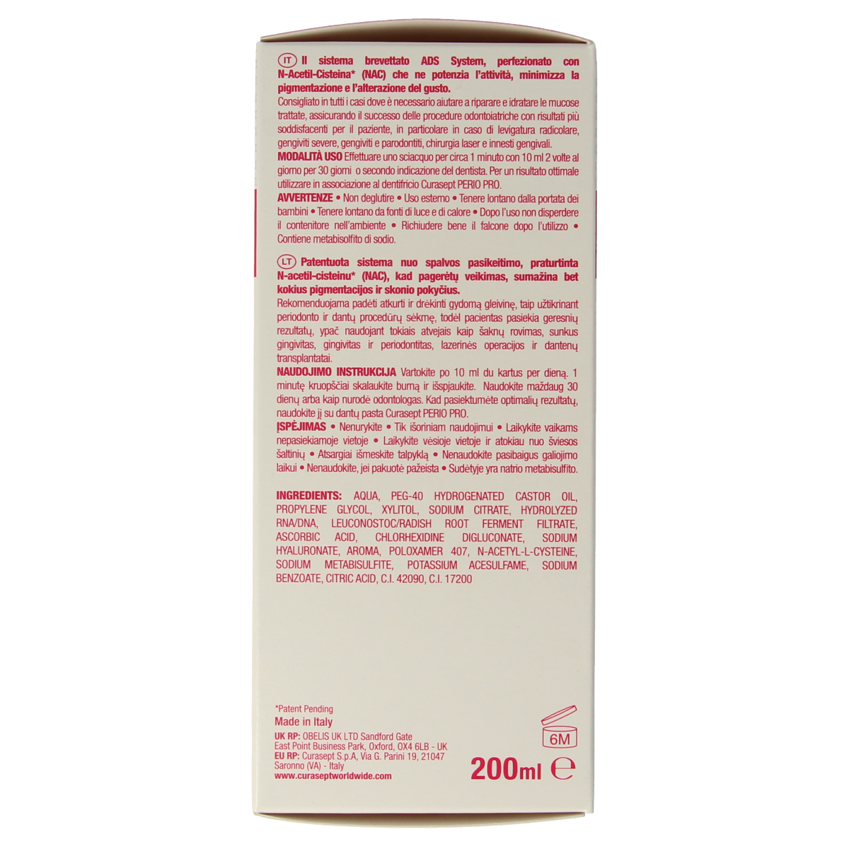 Curasept ADS DNA Perio Pro CHX 0.12% plus HA mouthwash in a 200ml bottle, showing the product label and bottle.