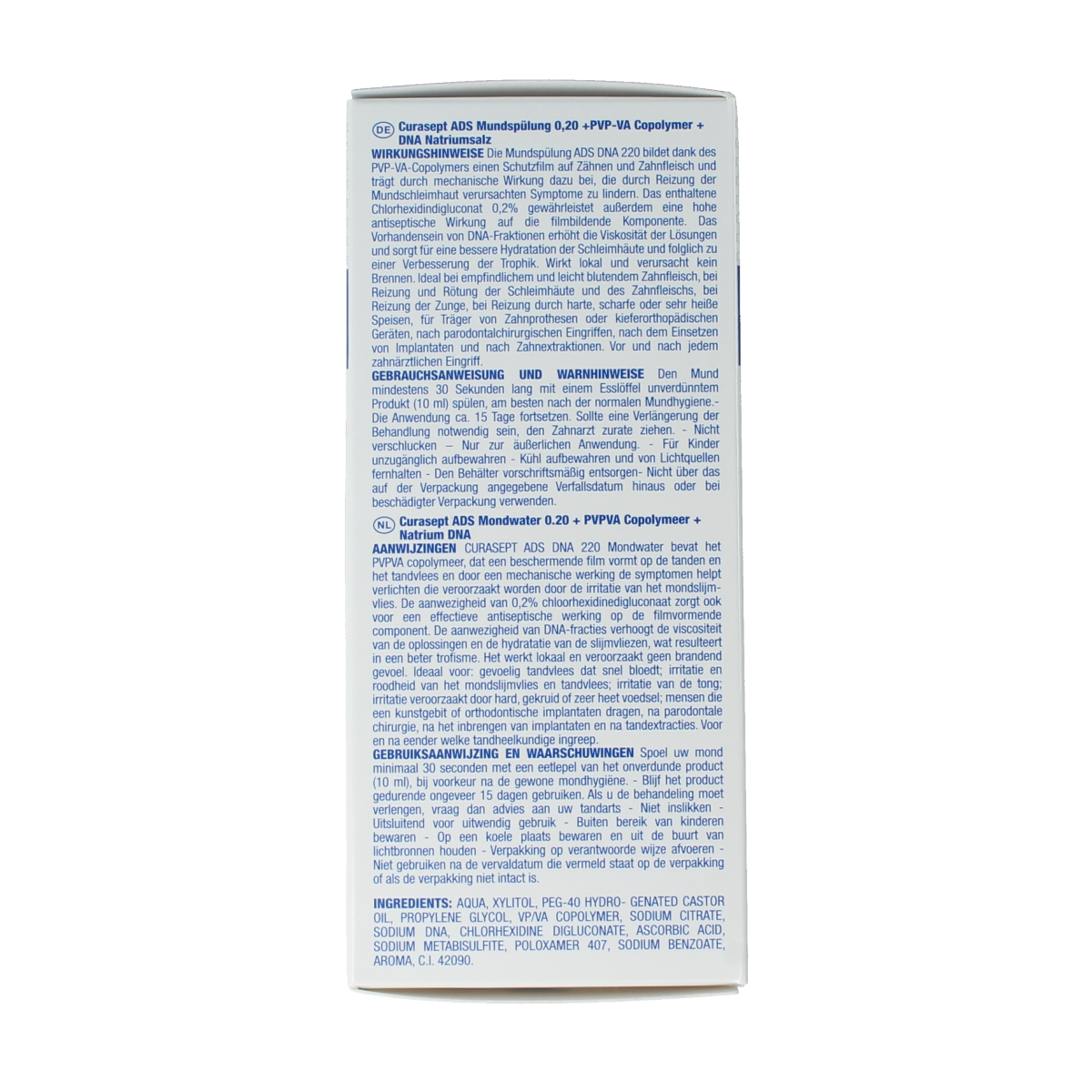 Curasept Mondspoeling with 0.20% chlorhexidine, 200ml bottle for oral mouthwash and oral hygiene care.