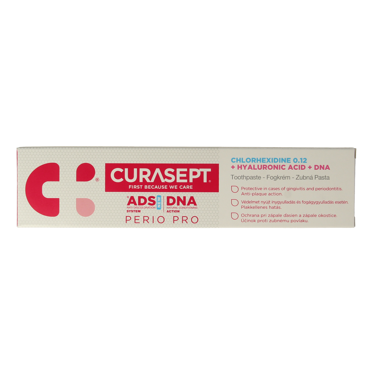 Curasept ADS DNA Perio Pro 712 CHX 0.12% + HA toothpaste, 75ml, for gum and oral health, with antibacterial and healing properties.