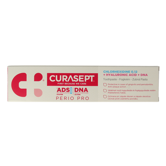 Curasept ADS DNA Perio Pro 712 CHX 0.12% + HA toothpaste, 75ml, for gum and oral health, with antibacterial and healing properties.