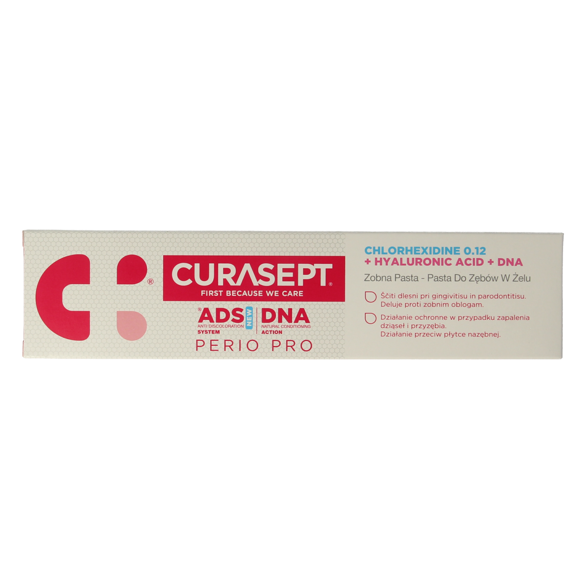 Curasept ADS DNA Perio Pro 712 CHX 0.12% + HA toothpaste in 75ml tube, designed for gum and oral health.
