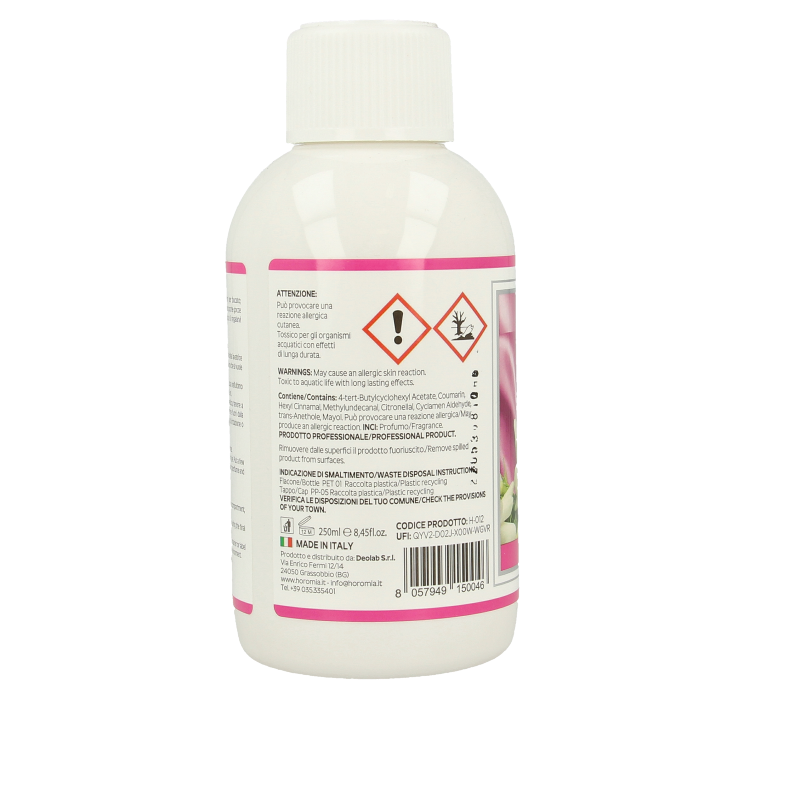 Horomia Wasparfum muschi e loto 250ml bottle of laundry fragrance with musk and lotus scent, fresh and floral for clean laundry.