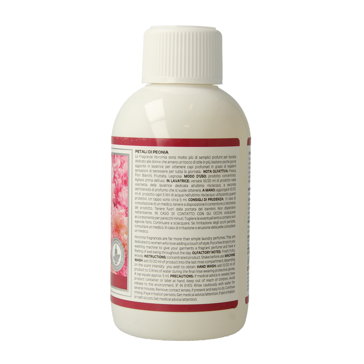 Horomia petali di peonia petal-scented laundry detergent in a 250ml bottle, designed for fresh and fragrant washing.