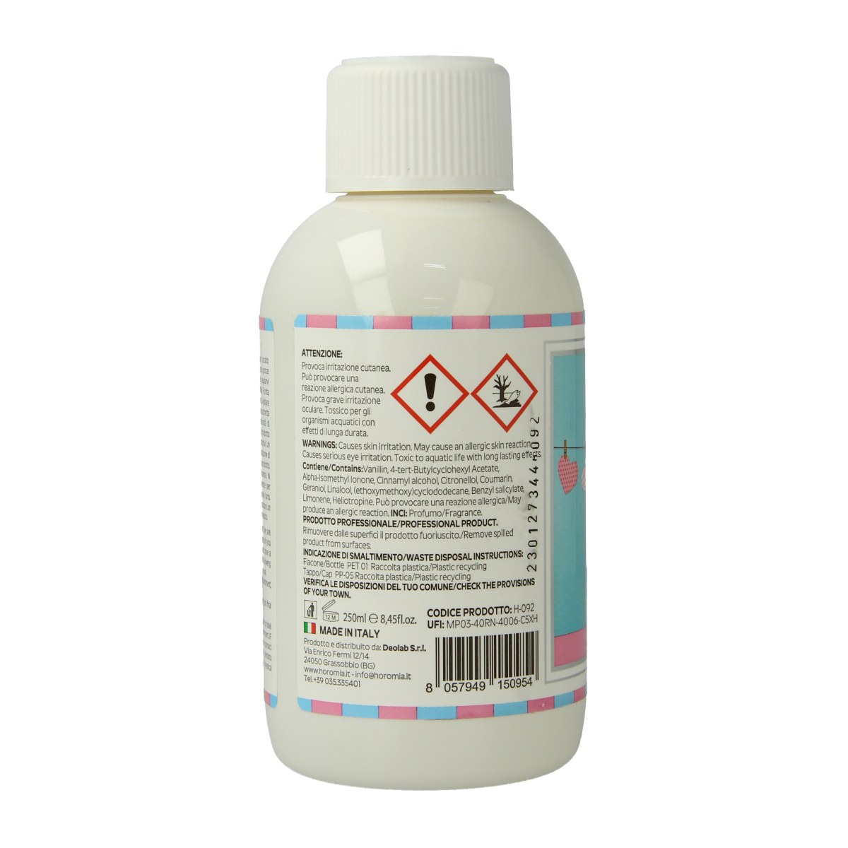 Horomia Wasparfum baby talco 250ml bottle with soft, gentle baby laundry scent, ideal for delicate clothing and linens.