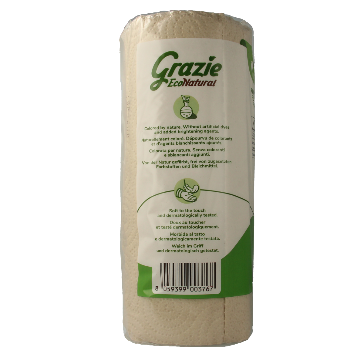 Grazie Natural 3-layer natural kitchen paper towels, 3-pack, soft and absorbent toilet paper for household use.