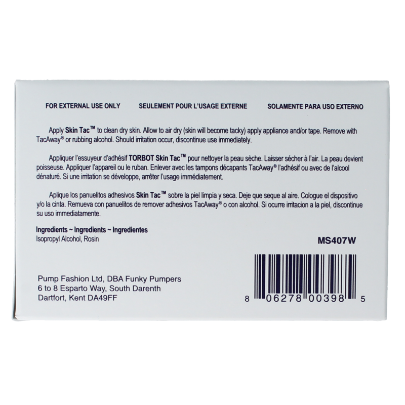 Diversen Skin tac wipe MS407W 50-pack, body care product with moist cleaning wipes, shown in packaging.