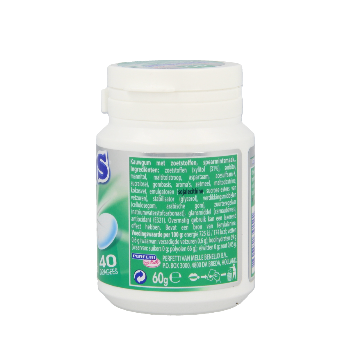 Green mint Mentos gum in a white pot, 40-piece pack, fresh and chewy mentos snoepgoed from Mentos.