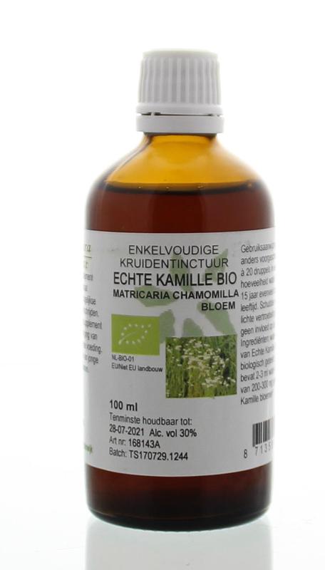 Natura Sanat organic Matricaria chamomilla tincture in 100ml bottle, herbal remedy for soothing and relaxation.