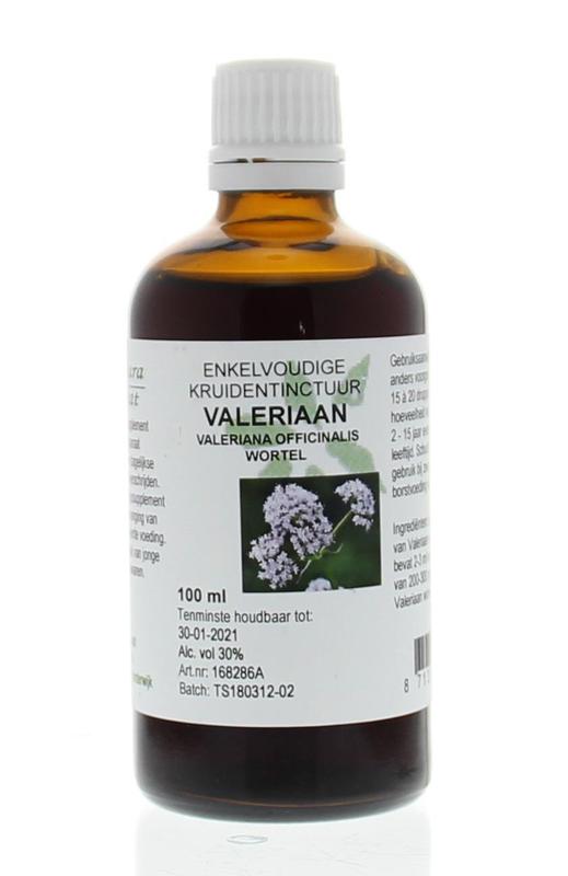 Cruydhof Valeriana off rad herbal tincture bottle, 100ml, in a glass dropper bottle for herbal remedies and natural relaxation.