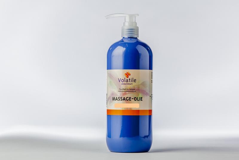 Volatile Perfect Love massage oil bottle, 1 liter for body care, with a smooth, clear liquid inside.
