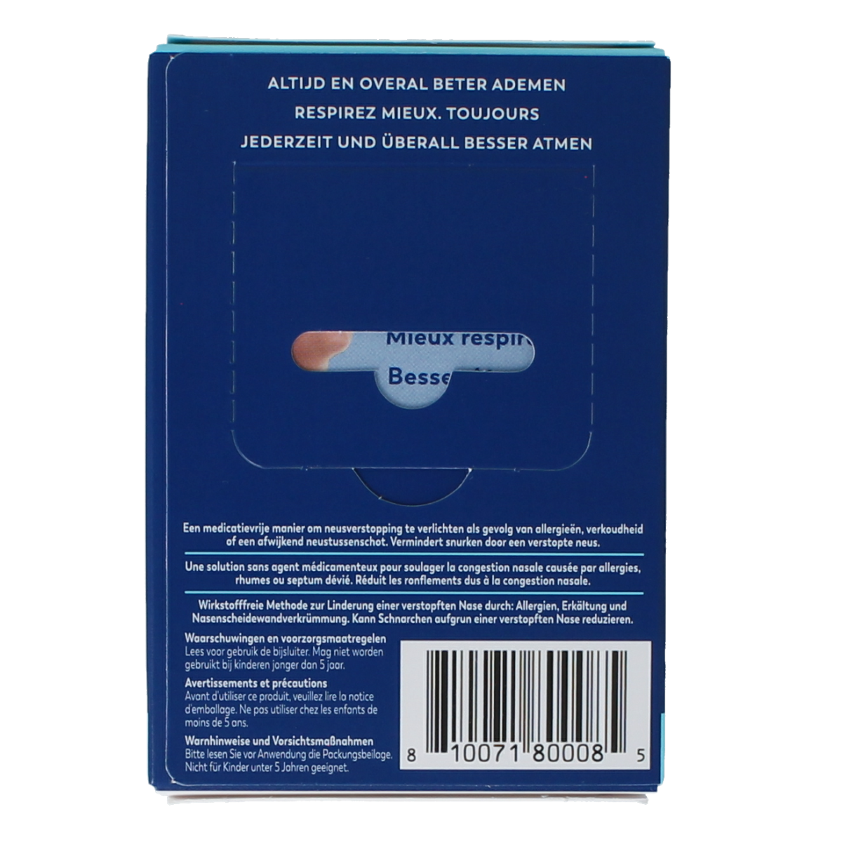 Clear Breathe Right Neusstrips for nasal support, 30-pack, designed to improve airflow and breathing comfort.