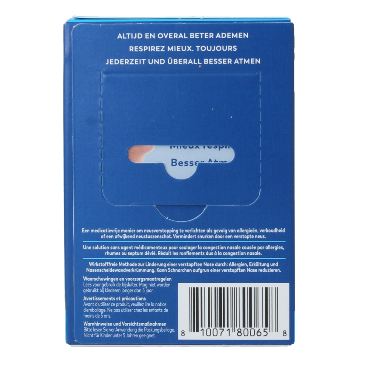 Large pack of Breathe Right Neusstrips for nasal support and inhalation, featuring 30 strips in the box.