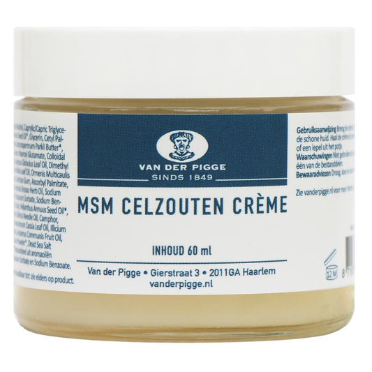 van der Pigge MSM Celzoutencreme in 60ml jar, body care product with creamy texture and soothing ingredients for skin care