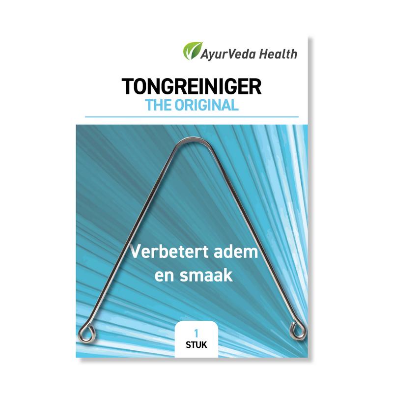 Ayurveda Health RVS tongue scraper for oral hygiene and tongue cleaning, shown in a close-up image.