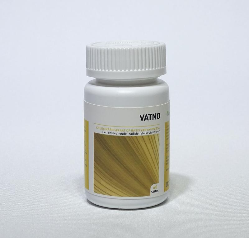 Ayurveda Health Vatno 60 tablets in a blister pack, herbal supplement from Ayurveda Health in a white container with label.
