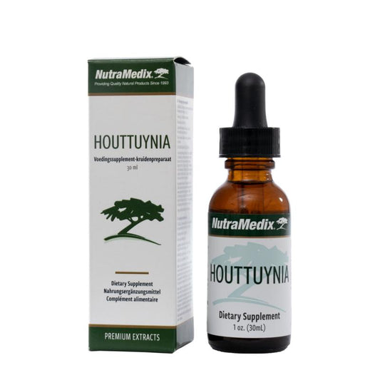 Nutramedix Houttuynia herbal extract in a 30ml bottle, part of Nutramedix's herbal supplement range.