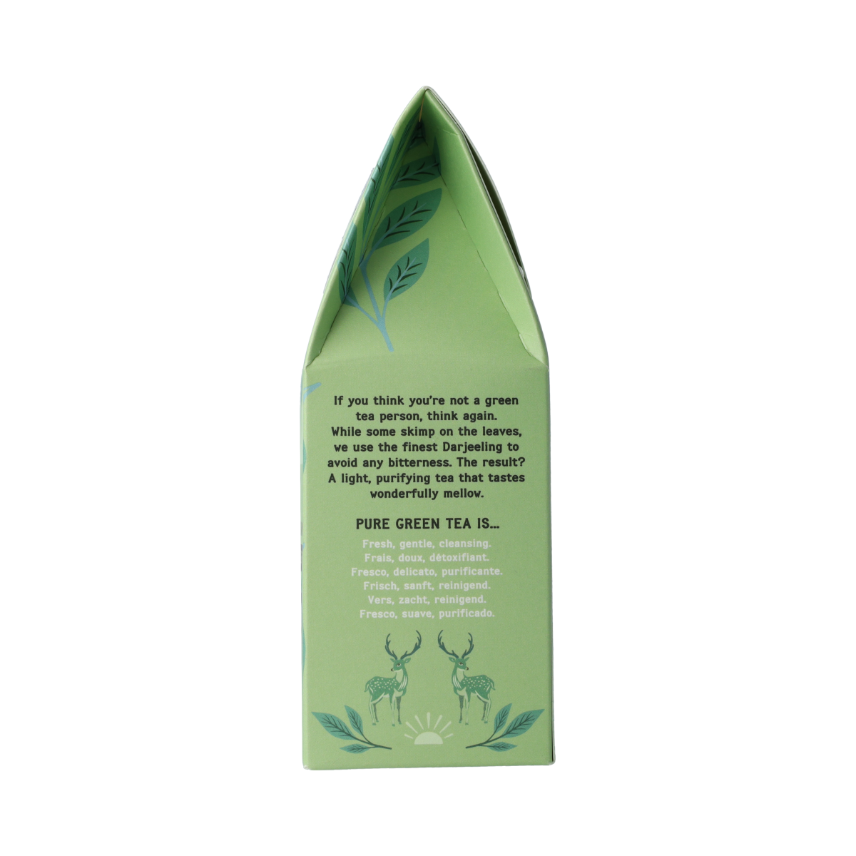 Hampstead Groene Thee los bio Demeter, 100g, loose organic green tea in a clear container with tea leaves visible.