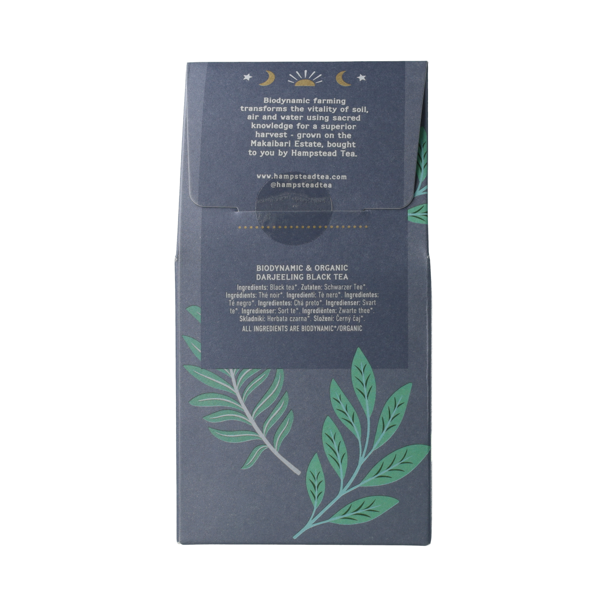 Hampstead Darjeeling loose leaf tea in 100g bio Demeter packaging, showcasing tea leaves in a natural, eco-friendly container.