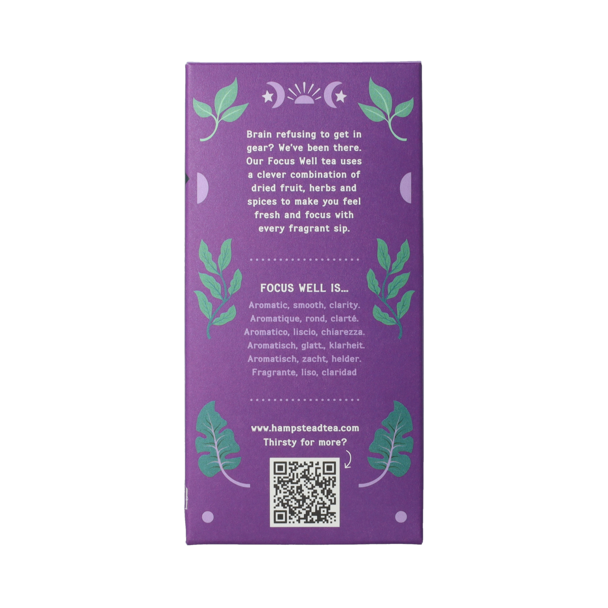 Hampstead Thee Focus Well bio tea in 20 biodegradable sachets, natural herbal tea blend for relaxation and wellness.