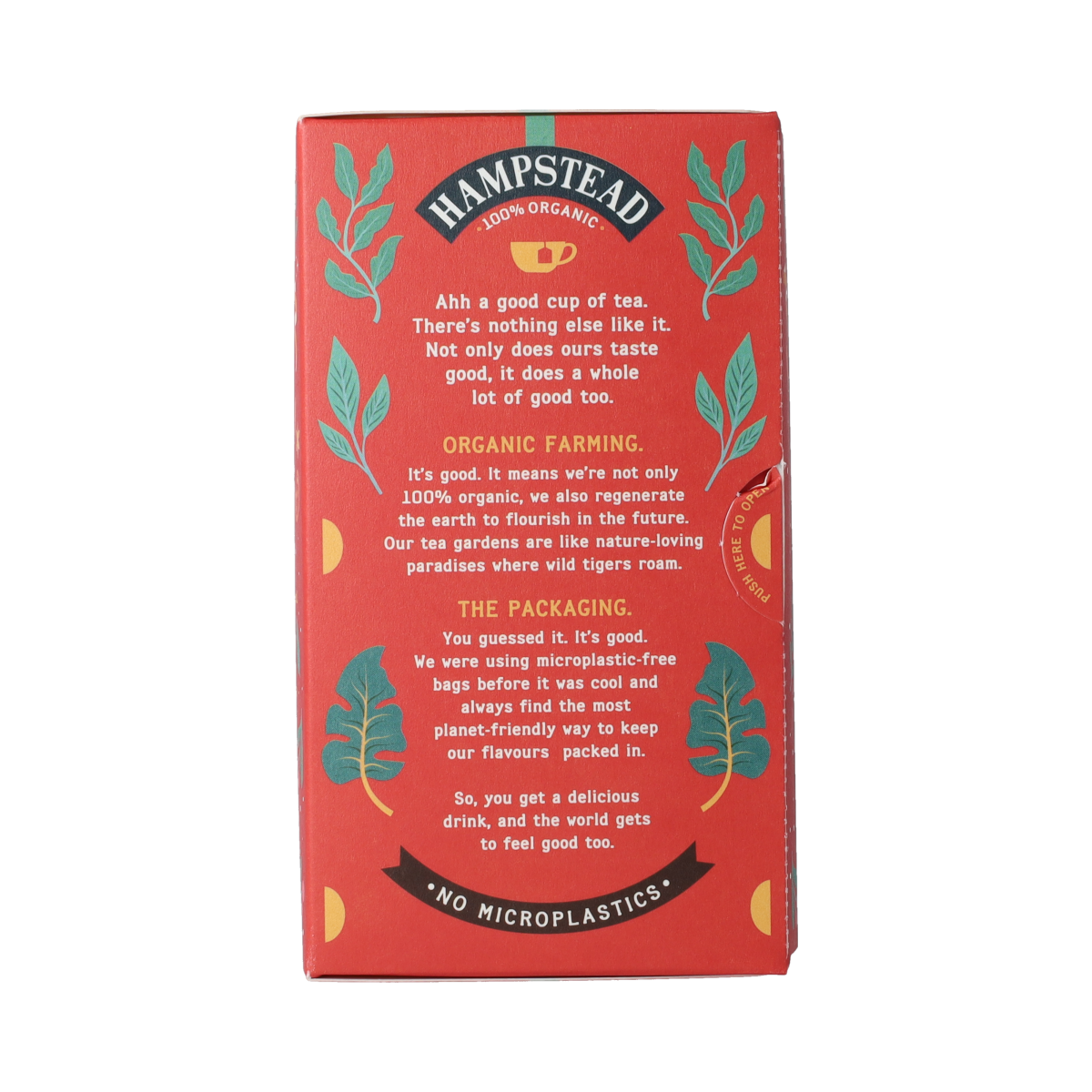 Hampstead Christmas tea bio in 20 tea bags, featuring festive packaging and herbal blend, in a natural and organic style.